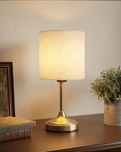 Battery Operated Lamp, 8000mAh, Dimmable, Ambient Light, 2700K, Touch Control, Portable, Small, LED, Wireless, Rechargeable, Cordless, Desk Lamp, Kitchen Lamp, Fabric Shade, for Dining Room, Bedroom