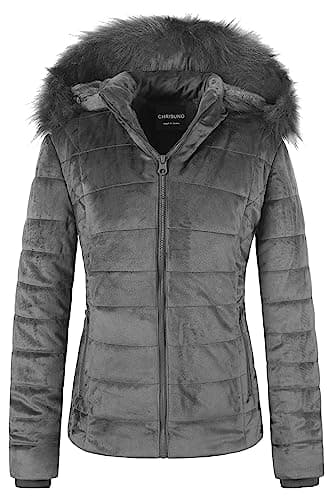 Chrisuno Women's Arctic Insulated Parka Waterproof Fashion Winter Coat With Faux Fur Removable Hood Dark Grey XL