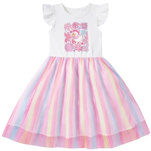 Vieille Girls Dresses Size 7T Rainbow Dress for Girls 7-8 Years Pink Dresses Flutter Sleeve