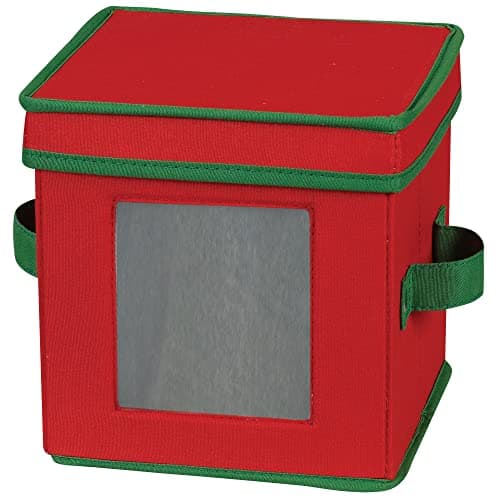 Household Essentials 530RED Holiday China Storage Chest with Lid and Handles | Storage Bin for Small Saucer Plates | Red Canvas with Green Trim