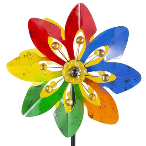 Stargarden Outdoor Wind Spinner, 64 * 14.2" Double Wind Sculptures,Colorful Metal Windmill for Garden Patio Yard Decor