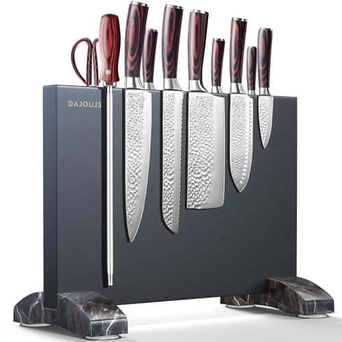 Magnetic Knife Block, Magnetic Kitchen Knife Holder Stand with Strong Magnet Strip for Kitchen Counter, Stainless Steel Double-Sided Universal Knife Storage Rack Organizer Without Knives-Black