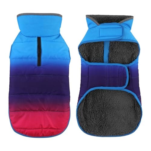 Petglad Dog Winter Coat, Waterproof Dog Jacket with Leash Hole, Reflective Adjustable Pet Snow Vest, Warm Fleece Sweater for Small Medium Large Dogs - Gradient Blue, XS
