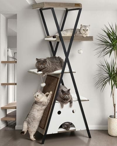Feliskyn Modern Wood Cat Tree Tower for Indoor Cats Large Adult 67-in Tall