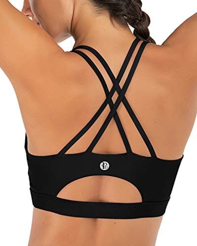 RUNNING GIRL Sports Bras for Women,Strappy Back Workout Bras Padded Supportive Black Sports Bra Plue Size(WX2354 Black,3XL)