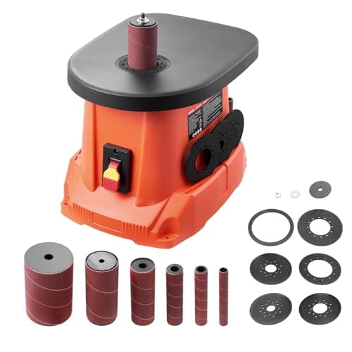 VEVOR Oscillating Spindle Sander, 2400RPM Benchtop Spindle Sander with 6 Sleeves (1/2"-3"), 5/8" Stroke, 15.6" x 11.6" Cast Iron Worktable for Furniture Finishing, Crafts Sanding, DIY Woodworking