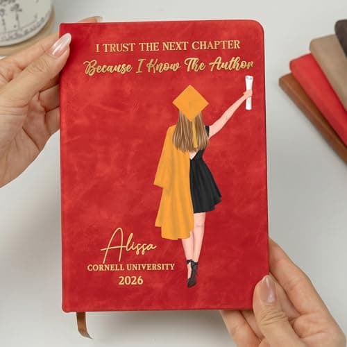 Pawfect House Gifts Personalized Journals For Women, Graduation Gifts For Women, I Trust The Next Chapter Leather Writing Journal, Class Of 2026 Journal For Graduation, New Beginning Gifts (Red)
