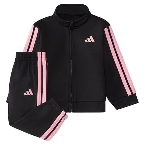 adidas Baby Girl's 2-Piece Classic Tricot Track Suit with Jacket & Pants, Black/Light Pink, 9M