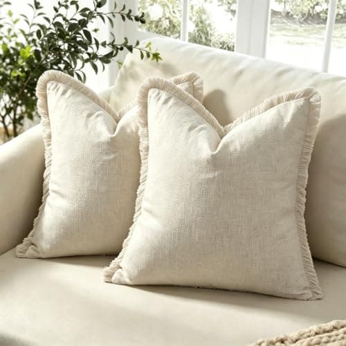 Mayler Yee Fringe Throw Pillow Covers (Beige, 18x18 Inch)