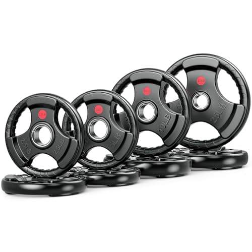 Rendpas 2-Inch Olympic Bumper Plates, 100% Virgin Rubber Low Bounce Barbell Weight for Home Gym Strength Training, 10lb-45lb Black with Color-Coded