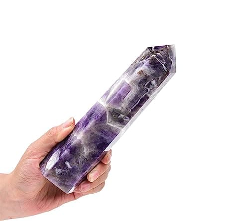 AMOYSTONE Large Crystal Tower Natural Dream Amethyst 6 Faceted Obelisk Healing Crystal Pillar Wand Tumbled Hexagonal Pointed 1-1.7 Lbs Home Décor