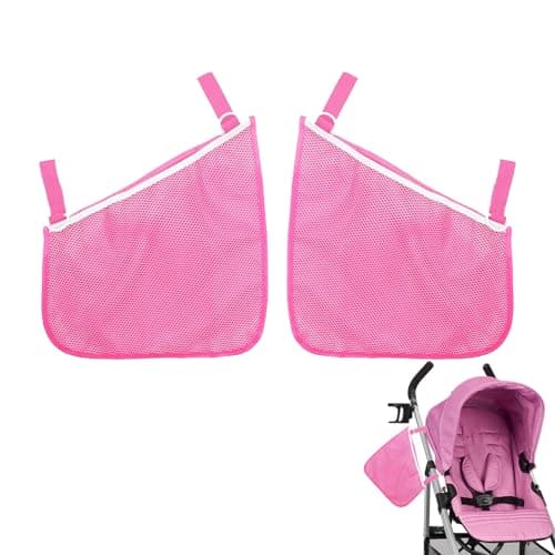 2 Pack Side Sling Cargo Stroller Net, Universal Stroller Organizer Bag,Pink