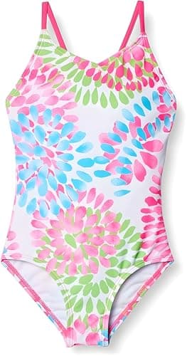 Kanu Surf Girls Beach Sport 1-Piece Swimsuit, Daisy Neon Pink, 3T