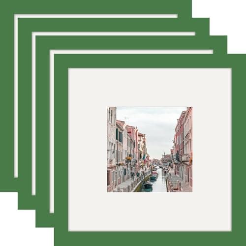 8x8 Green Picture Frames Square Nature Solid Wood 4 Pack for Wall Mounting and Tabletop Display