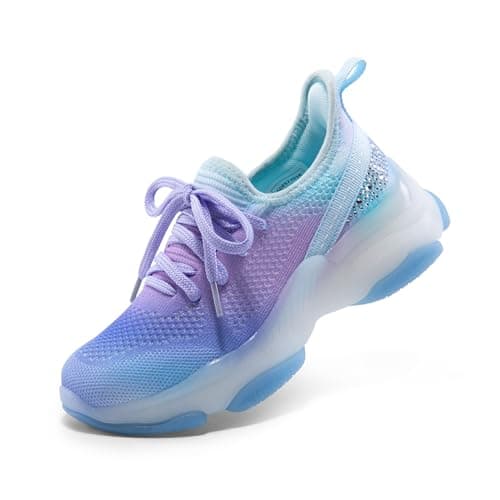 DREAM PAIRS Girls Slip-On Sneakers Kids Sparkle Pop Lightweight Jelly Sole Walking Shoes,Size 11 Little Kid,Purple/Blue,SDFS2303K