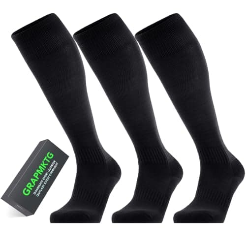 GRAPMKTG 3 Pack Softball Soccer Baseball Socks for Youth Men and Women Football Knee High Socks for Kids Adult Tube Socks for Boys Girls Black Small