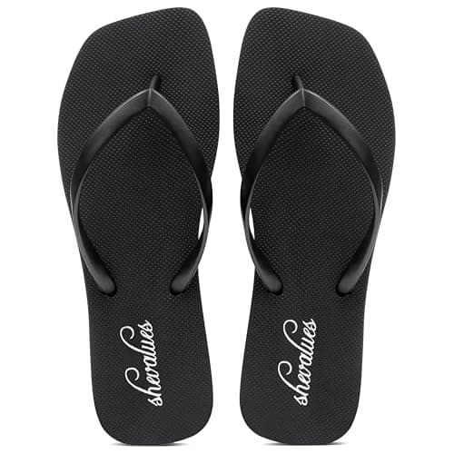 shevalues Slim Square Toe Flip Flops for Women with Comfortable Yoga Mat