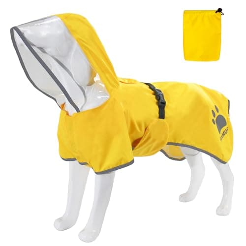 MAMORE Dog Raincoat Hooded Rain Jacket for Small Medium Large Dogs Slicker Poncho Bottom Waterproof Adjustable Reflective Breathable Leash Hole (Yellow, X-Large)