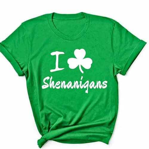 YOKVAN Womens St Patricks Day T-Shirts Shamrock Clover Tops Shenanigans S