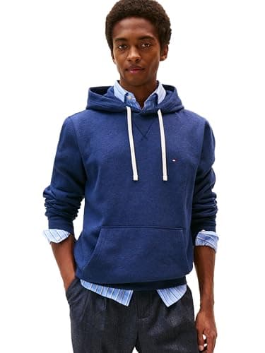 Tommy Hilfiger Men's Solid Everday Fleece Hoodies, HEATHERED BLUE Medium