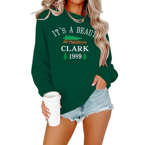 ASTANFY Christmas Sweatshirts Women It's a Beaut Clark Sweatshirt Funny Christmas Tree Pullover Lightweight Shirt