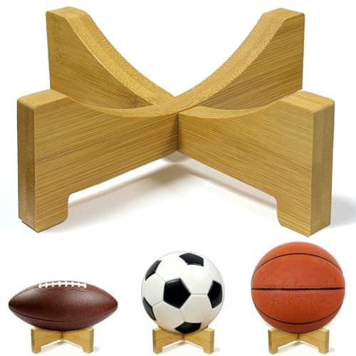 HILELIFE Football Display Stand – Natural Wood Ball Stand for Footballs, Basketballs, Soccer Balls, Memorabilia & Sports Collectibles, Bamboo Ball Holder for Desk Shelf