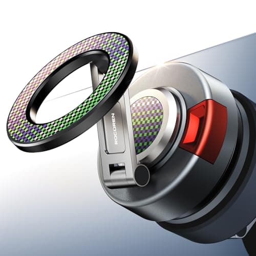 Rocoren Magnetic Car Phone Holder, Vacuum Gel Suction Cup Mount, MagSafe Compatible Dashboard & Windshield Phone Holder, 360° Rotating Strong Magnetic Mount for iPhone 12-17, Samsung & Android