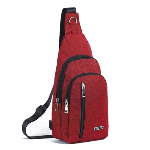 Seoky Rop Small Sling Bag for Men Women One Strap Shoulder Crossbody Backpack with USB Charging Port for Hiking Cycling Travel Wine Red