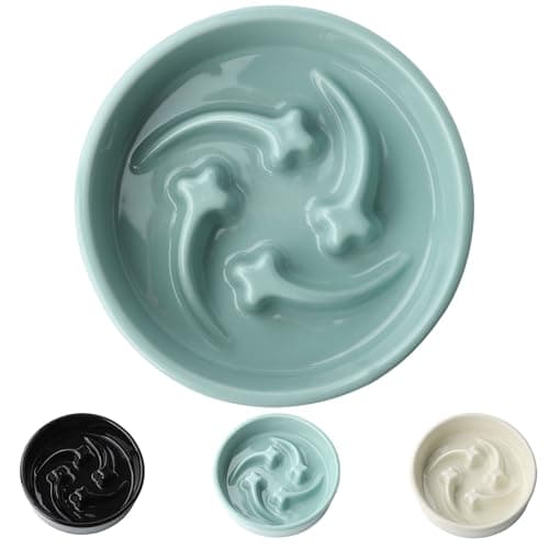 ONIANT Ceramic Slow Feeder Dog Bowls Small Breed, 0.6 Cups, 6.4 Inch Green
