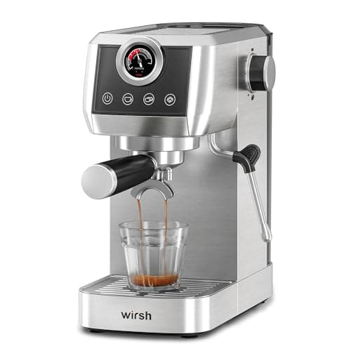 wirsh Espresso Machine, 20 Bar Semi-Automatic Espresso Maker with Pressure Gauge, Steam Wand, Stainless Steel Expresso Coffee Machine for Espresso/Latte/Cappuccino, Touch Screen,Home Barista Plus