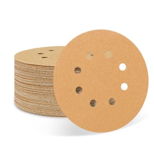 SUPBICCO 50 PCS 80 Grit 5 Inch 8 Hole Sanding Discs,Hook and Loop Gold Sandpaper Pads for Random Orbital Sander