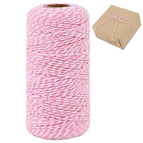 TONIFUL Cotton Twine String Pink White Baker String 2mm Thick 110 Yards Christmas Twine for Baking Gift Wrapping DIY Crafts Wedding Home Decoration Gardening
