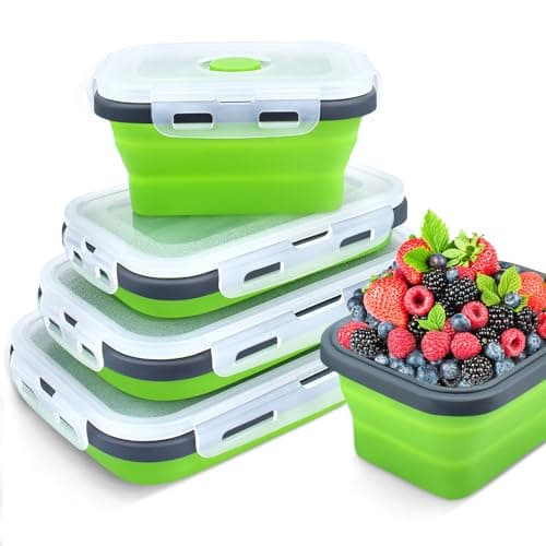 Collapsible Food Storage Containers with Lid & Air Vent, 4 Pack Rectangular Foldable Collapsible Storage Containers Sets, Travel Trailer Must Lunch Bowls for Camping, Microwave Freezer Dishwasher Safe