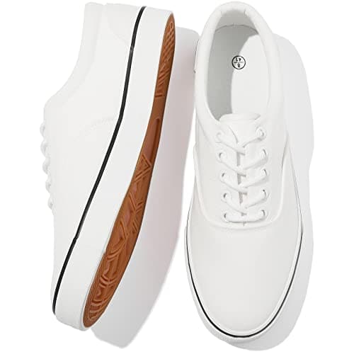 FRACORA Mens White Canvas Sneakers Tennis Shoes for Men(White, US7)