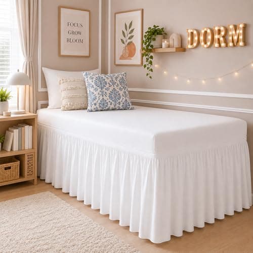 Cottingon Dorm Bed Skirt Twin XL 32" with Split Corners, 100% Microfiber Soft and Stylish, College Room Essential, Extra Long Dust Ruffle for Extended Beds, White