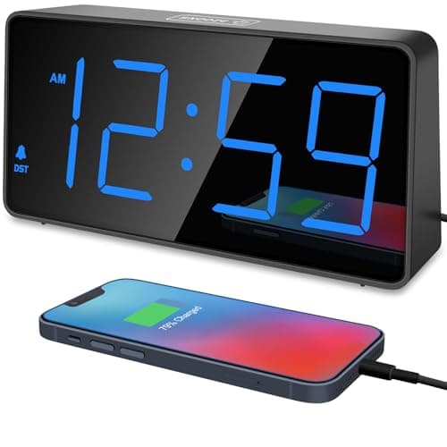 Peakeep Digital Alarm Clock for Bedroom Bedside, Large Display, USB Charger