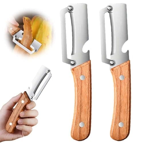 Premium Vegetable Peeler with Wooden Handle & Bottle Opener, 2-in-1 Stainless Steel Kitchen Tool for Fruits, Potatoes, Pumpkins, Papayas, 2 Pack