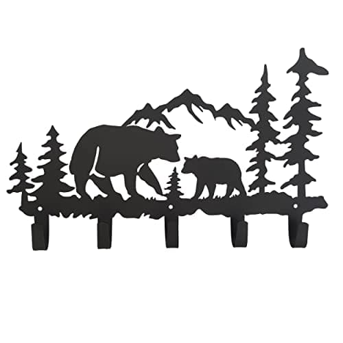 VIVICOMFY Metal Bear Coat Hooks Wall Art Decor-Bear Hangers and Key Holder-Animal Theme Hooks Sweet Home Decor for Storage, Living Room, Hallway, Office (Black)