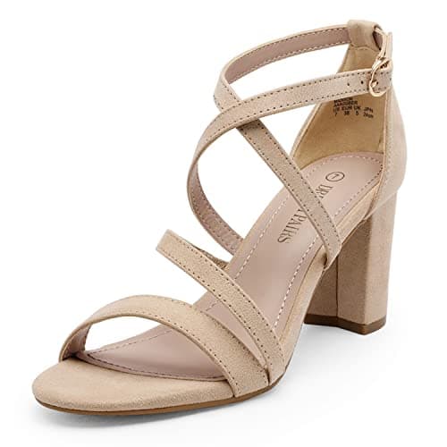 DREAM PAIRS Women’s Ankle Strap Dress Pump Low Chunky Heel Sandals,Size 6,Nude/Suede,MADISON