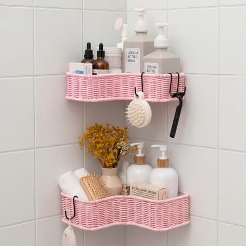 GRANNY SAYS Wicker Corner Showers Caddy Hanging, Bathroom Showers Organizer