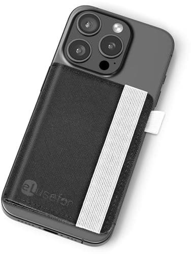 Stick-On Phone Wallet for Back of iPhone or Android Case | 6 Sleeve Credit Card Holder - Pocket for Cards, Money & ID - Built-in Stand - Waterproof Material - Travel, Work & Life-Proof - Black