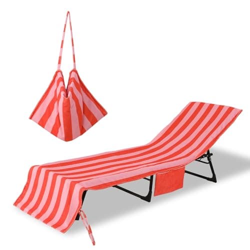 THOVSMOON Beach Lounge Chair Towel Cover with Pockets, Orange Pink Stripe