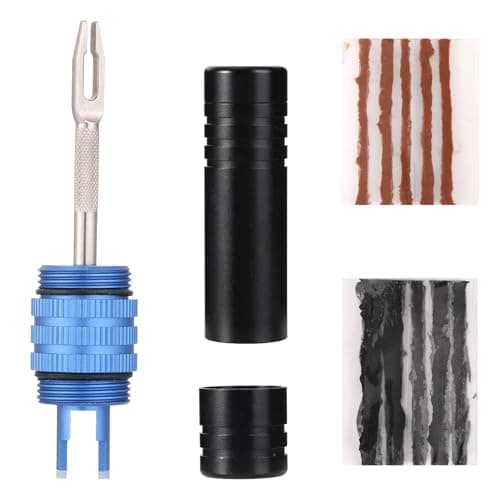 NQEUEPN 3-in-1 Tire Repair Kit, Compact Tire Puncture Plug Patch with Strips Tubeless Bike Tires Accessories Valve Removal Tool Fix a Puncture or Flat for Auto Motorcycle Bicycle Car Truck Tractor