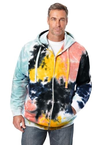 KingSize Men's Big & Tall Fleece Zip-front Hoodie Jacket - 2XL, Cool Blue Marble