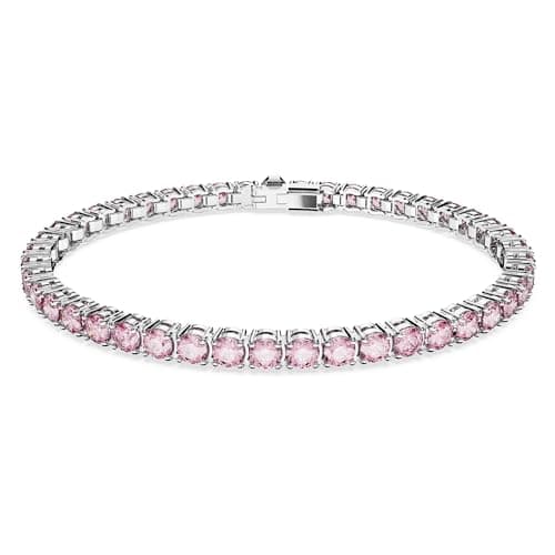 Swarovski Matrix Tennis Bracelet, Round Cut, Pink, Rhodium Finished