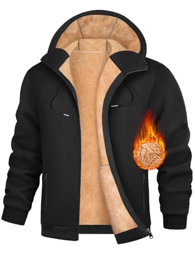 UMIPUBO Men's Fleece Hoodie Winter Zip Up Sweatshirt Sherpa Lined Jacket Heavyweight Hoodies Pullover Warm Coat Hooded Outwear(Black,M)