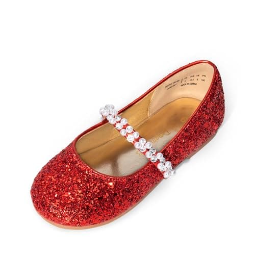 DREAM PAIRS Toddler Girls Mary Jane Ballerina Dress Flats Pearl Strap Slip on Shoes,Size 4 Toddler,Red,SERENA-100-KIDS