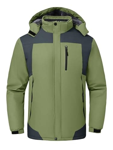 GAXIDES Mens Winter Coats Skiing Jacket Waterproof Windproof Rain Wear Resistant Work Jacket for Men Hiking Traveling Cycling Mountaineering with Hood Green L