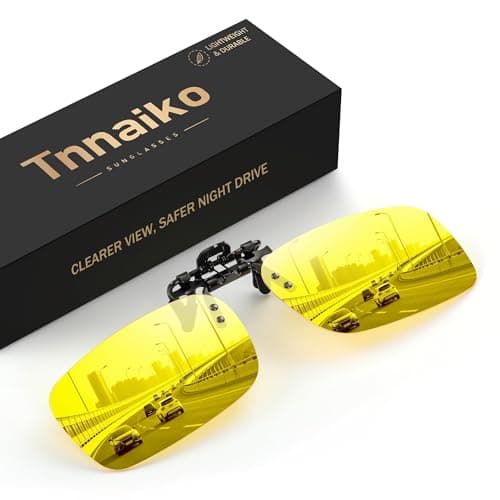 Tnnaiko Night Driving Glasses Clip-on Flip Up Metal Clip Rimless Night Vision Glasses, Anti Glare HD Polarized Glasses