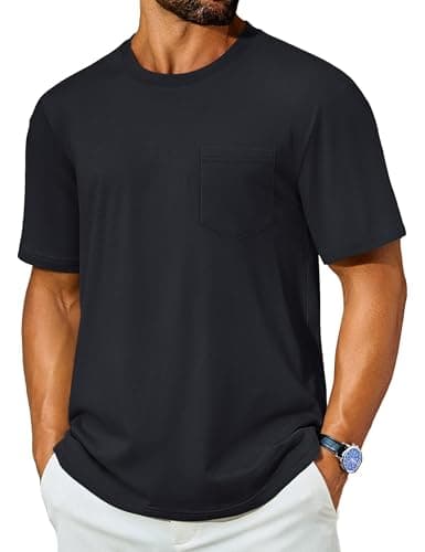 Cotrasen Mens T-Shirts Cotton Short Sleeve Tee Shirts Summer Casual Crew Neck Moisture Wicking Plain Tshirts Soft Basic Pocket T Shirts Classic Tees Black 2XL